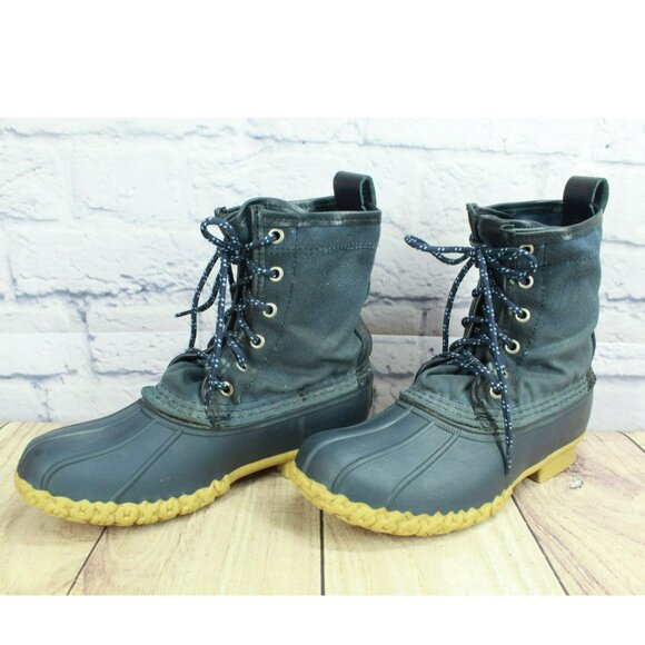 LL Bean Blue Waxed Canvas 8" Ankle Duck Boots Waterproof Insulated Size 3 M - Picture 2 of 10